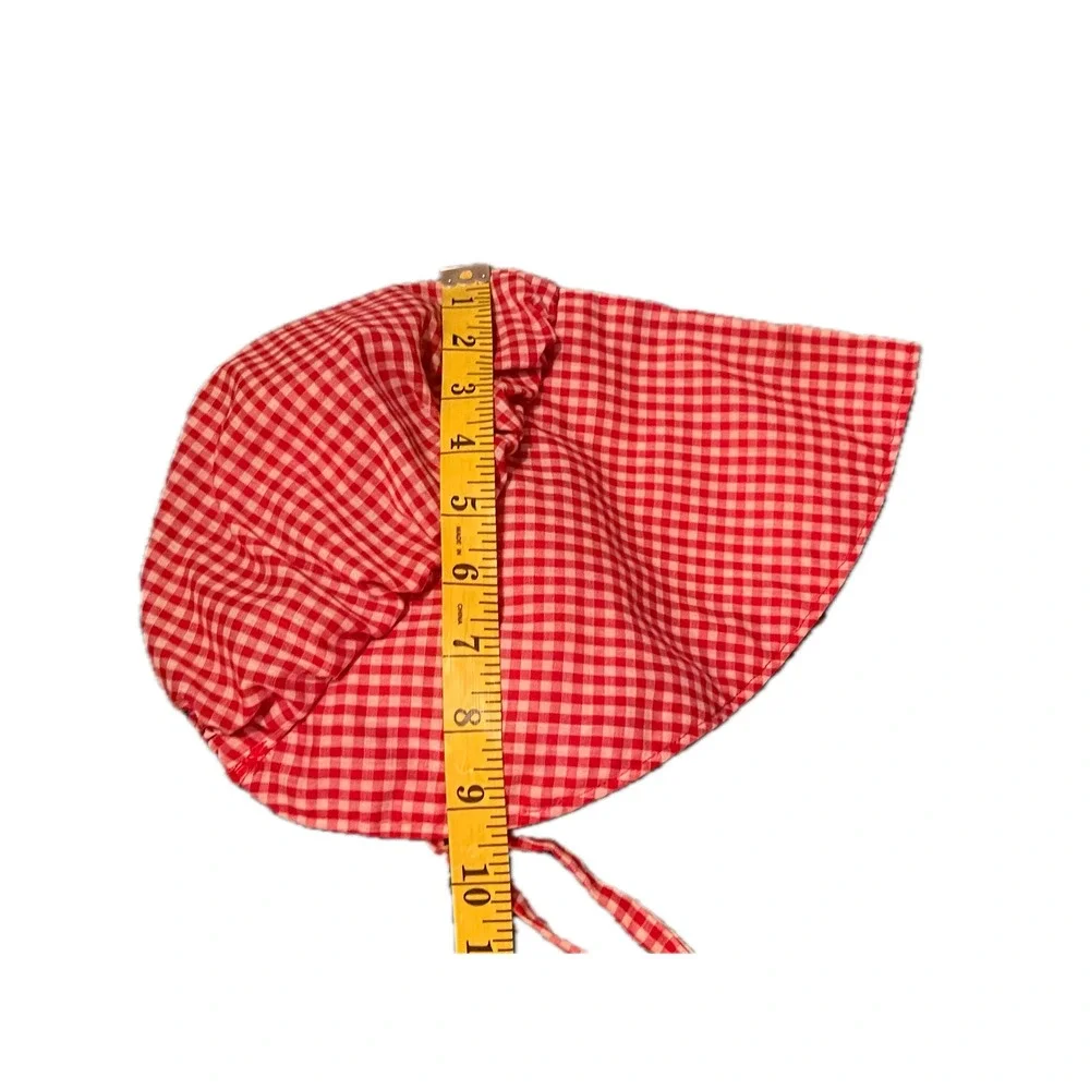 Vintage Style Red Gingham Sun Bonnet Cottagecore Prairie Hat with Ties Western